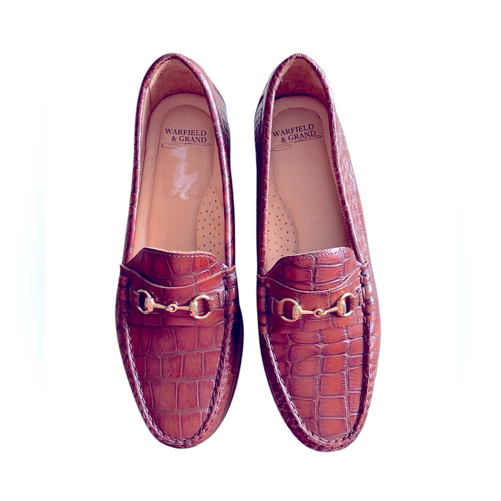Warfield & Grand Men's Size 10.5 Santana Crocodile Brown Leather Loafers